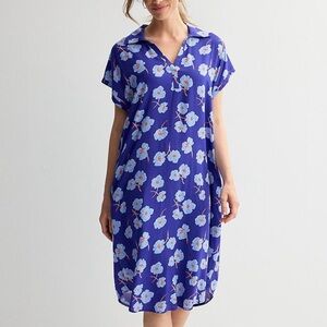 Draper James Woven Collared Midi Blue Floral Sleep Dress Size XL